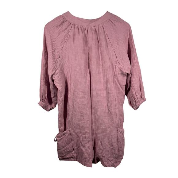 Womens Top Med Purple Gauze Oversized Chore Pocket Tie Detail Spring Lagenlook - Picture 2 of 9